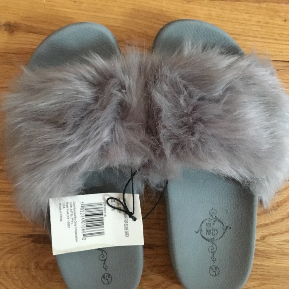 Furry Gray Slippers